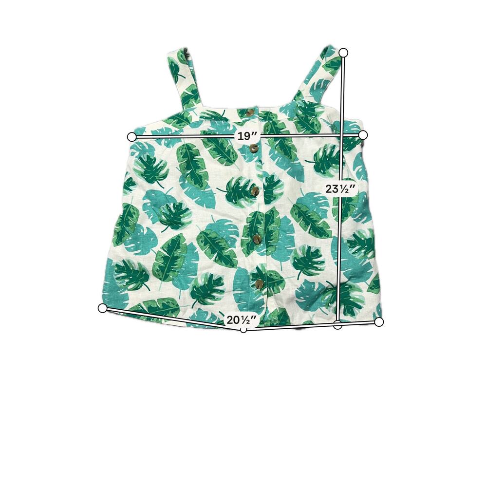 J.Crew 2 Piece Set Womens M Green White Linen Blend Palm Leaf Beach Top & Pants - Picture 14 of 16